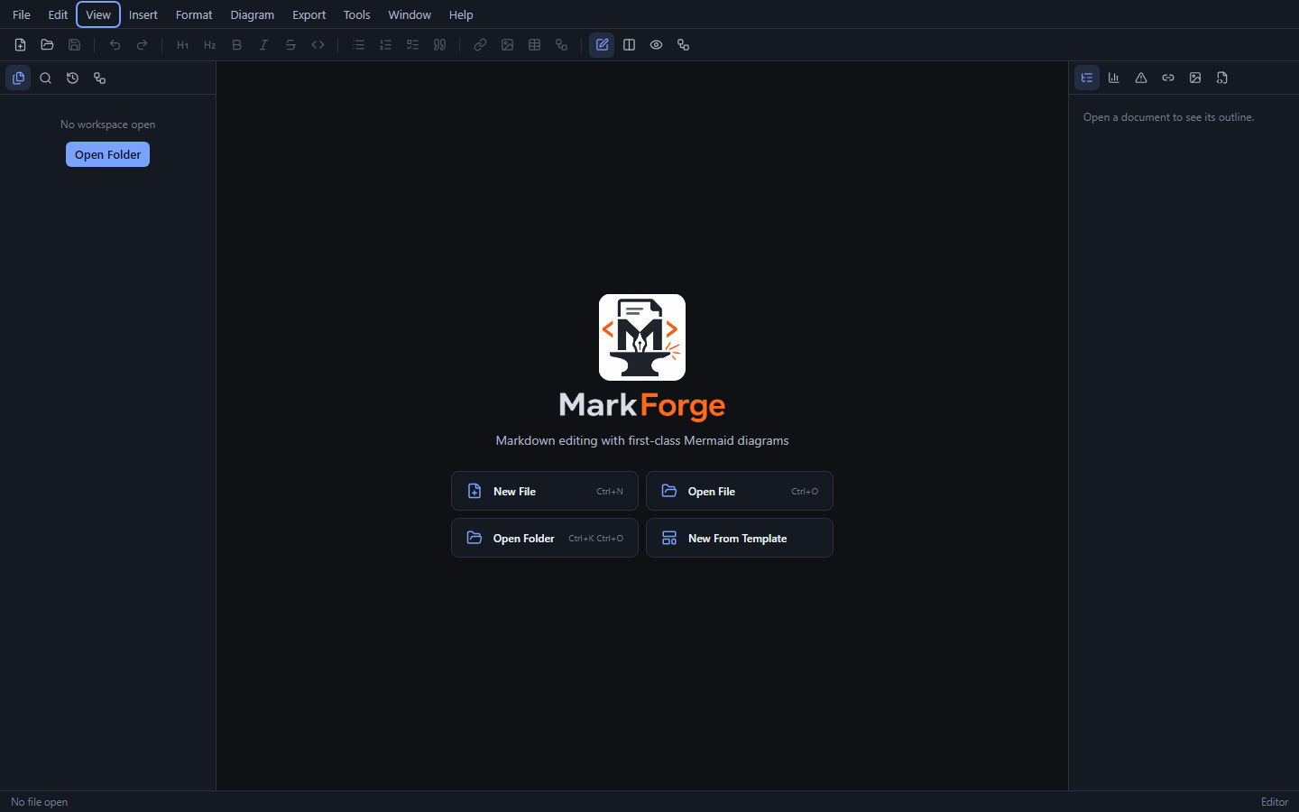 Welcome screen in dark mode